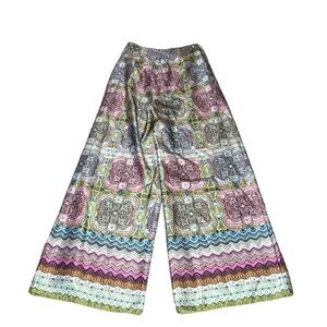 Ciebon Pant Satin wide leg- fully lined fits green red multi high waist NWT